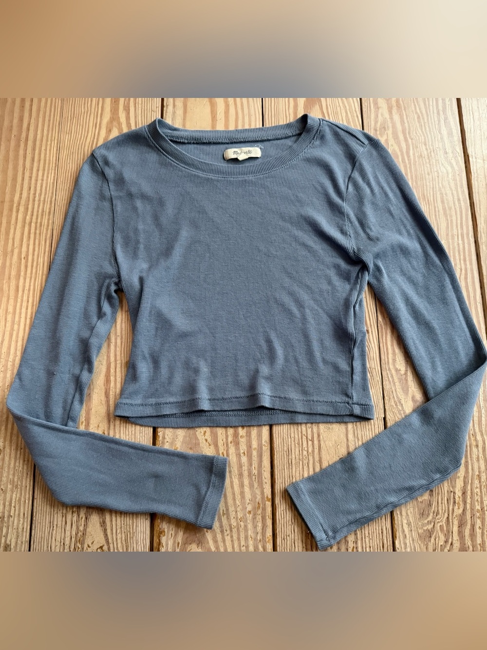 Madewell Blue Ribbed Long Sleeve Crop Top Size Small